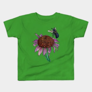 Purple Coneflower and Mason Bee Kids T-Shirt